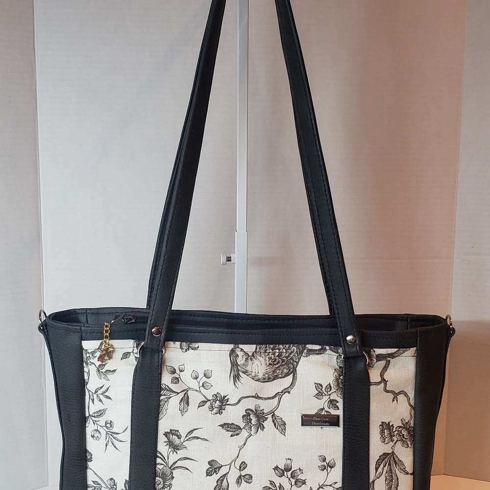 Floral Black and White Tote Bag